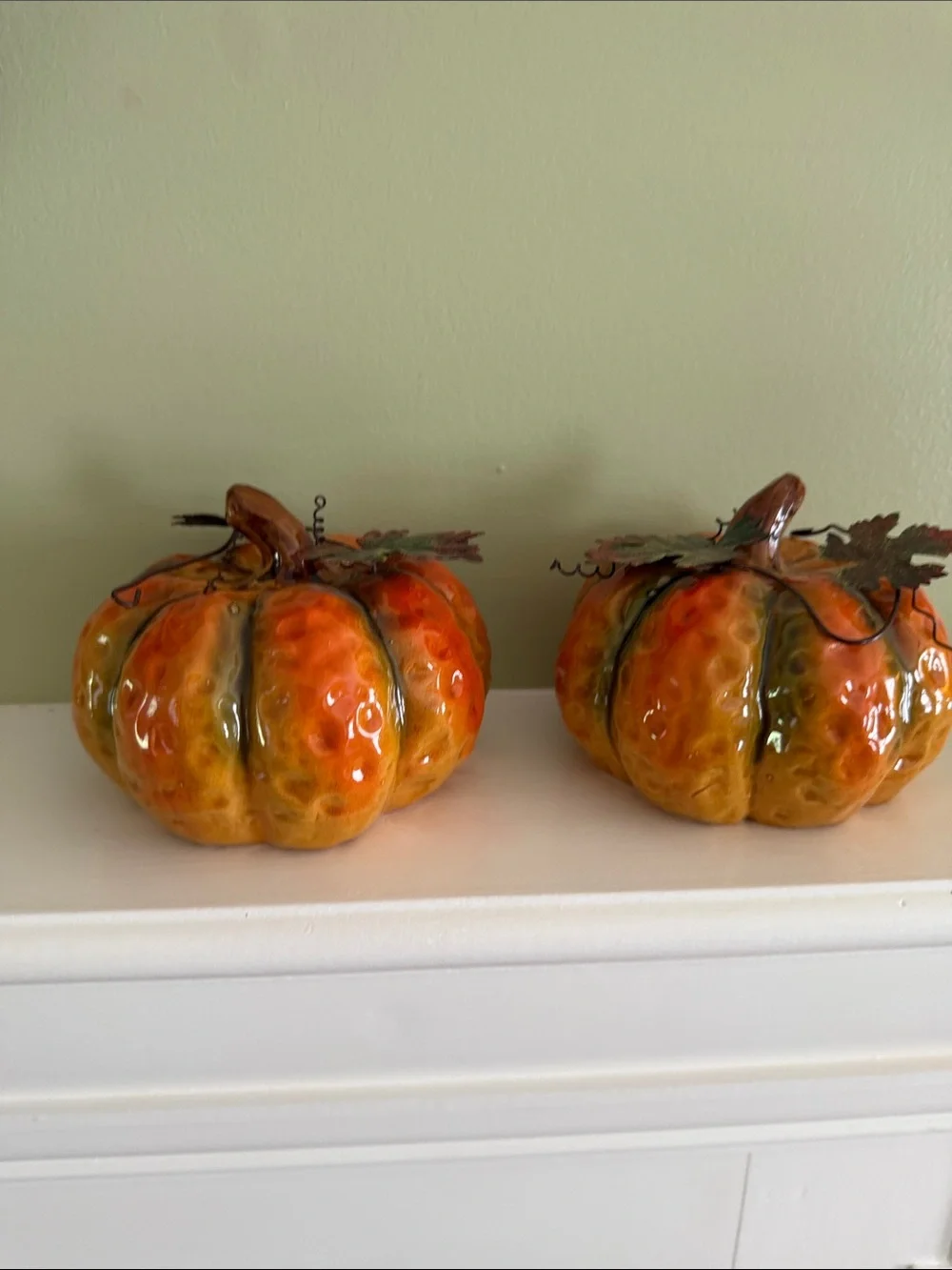 Set of 2 ceramic Pumpkins Halloween decor